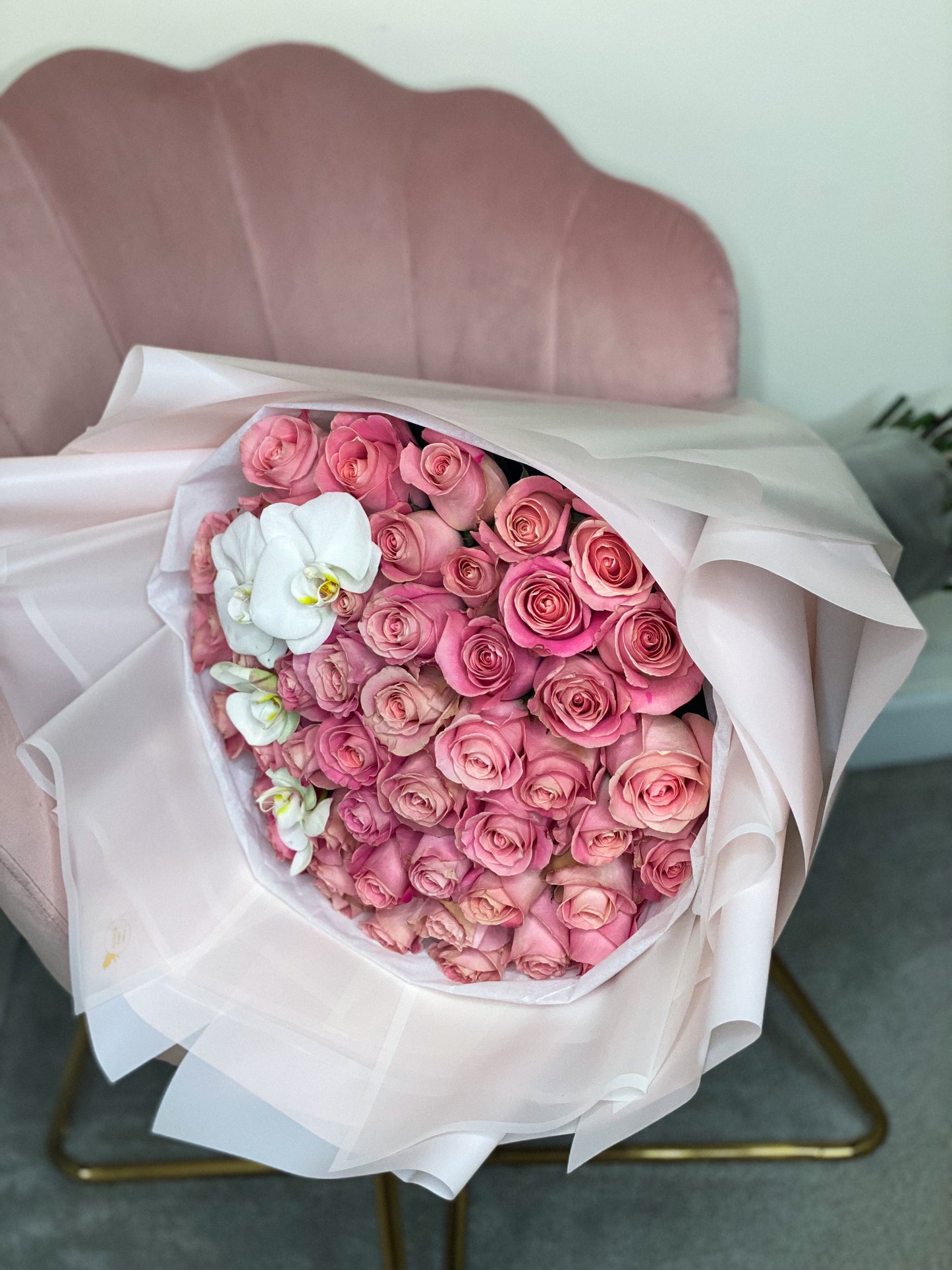 50 pink LONG STEM Roses & orchids