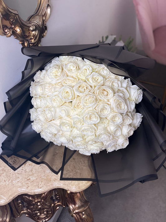75 White LONG STEM Roses bouquet