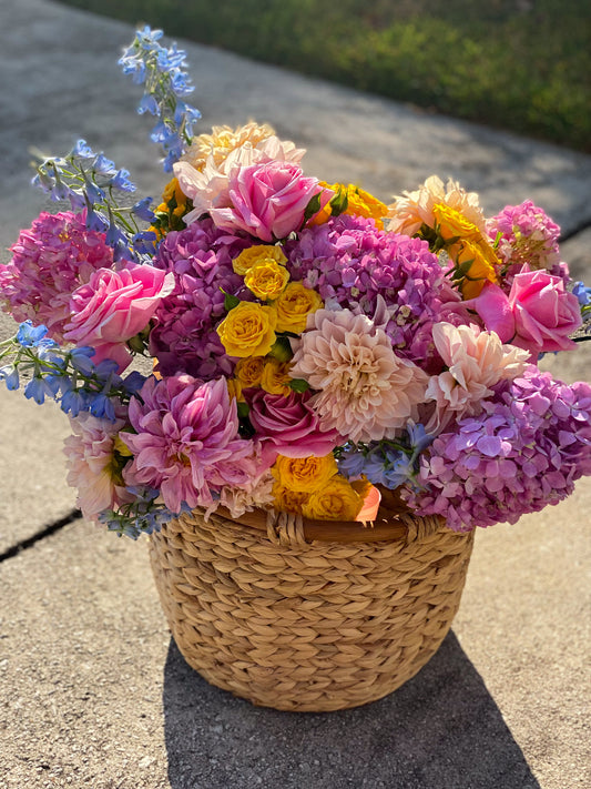 Mix of flowers in basket