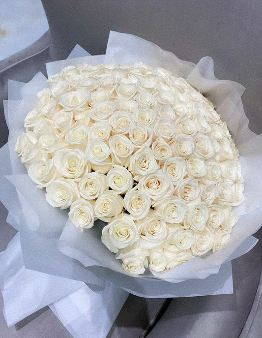 100 White LONG STEM Roses
