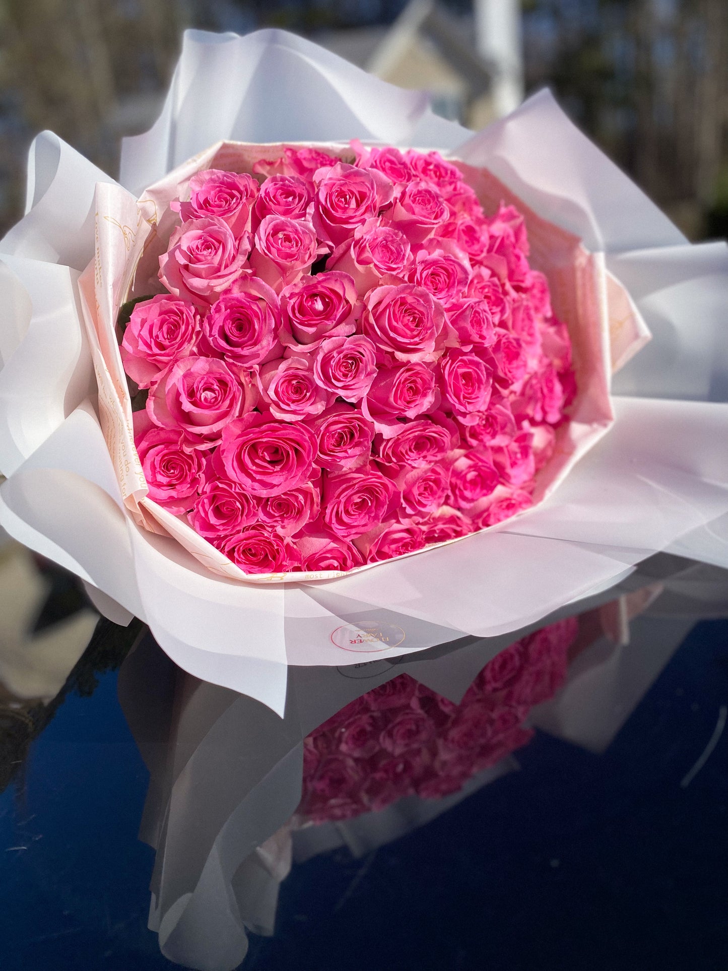 50 pink LONG STEM roses bouquet