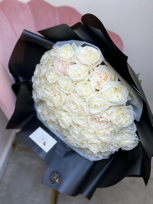 50 white LONG STEM Roses