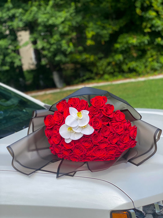 50 long stem roses and orchids