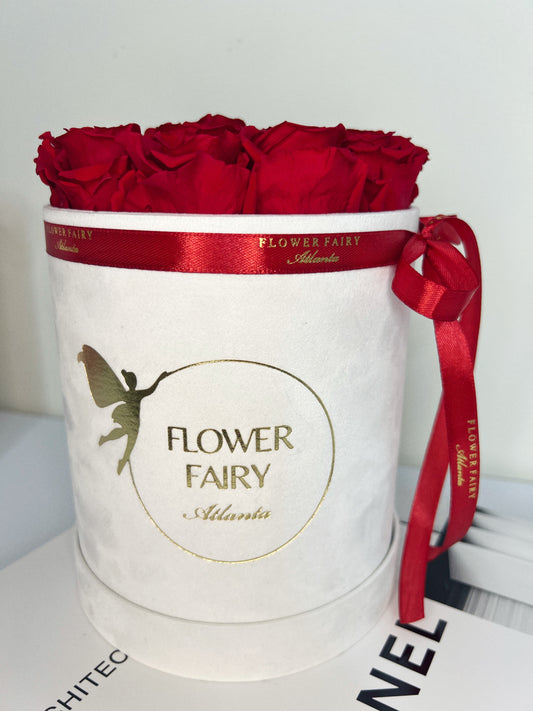 12 FOREVER LASTING ROSES IN A VELVET BOX - Flower Fairy LLC